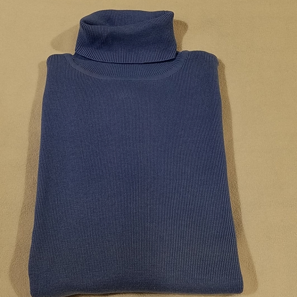 BLUE SLEEVELESS RIBBED COTTON TURTLENECK SIZE L - Picture 3 of 10